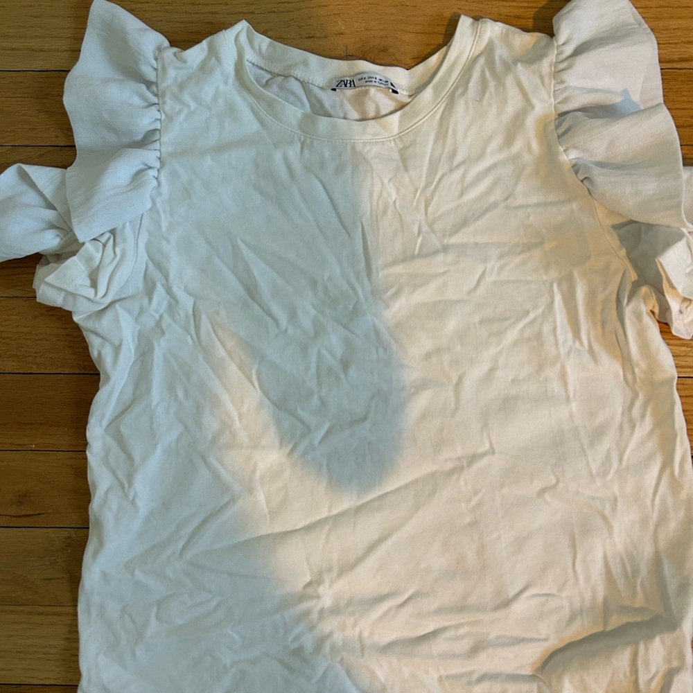 Zara White Ruffle Sleeve Top